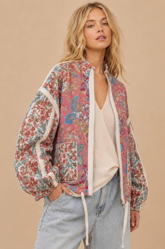 Farah Floral Quilted Zip-Up Jacket
