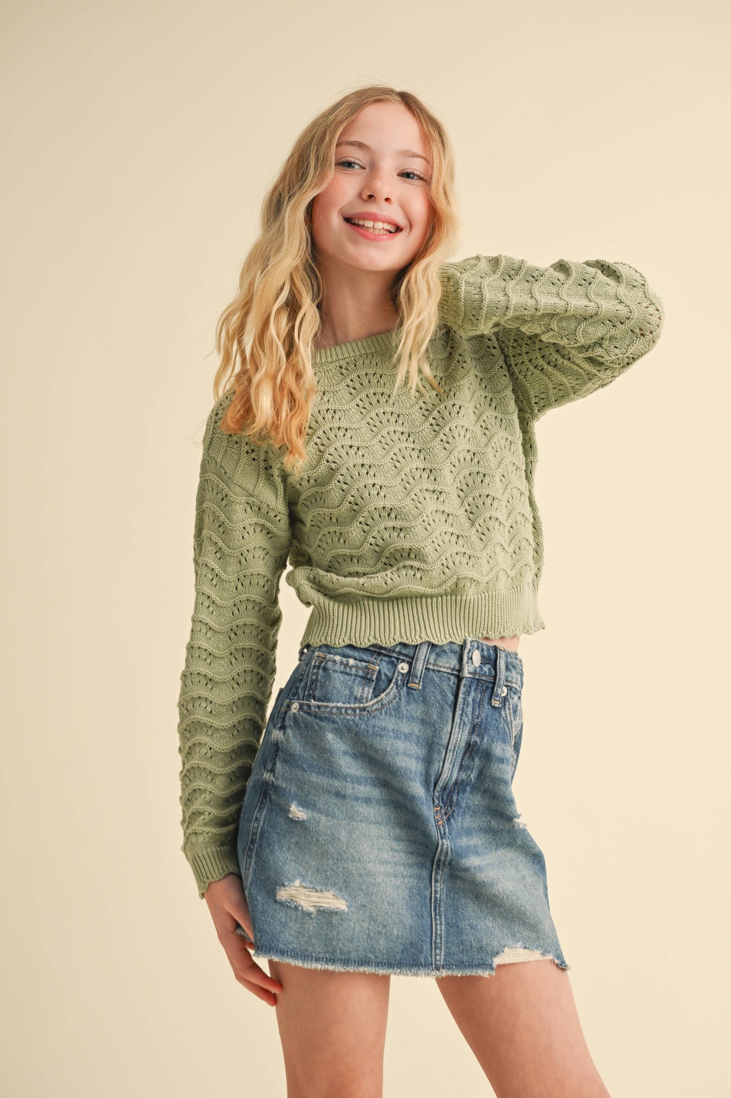 TWEEN CREW NECK SWEATER - Sage (7-14)