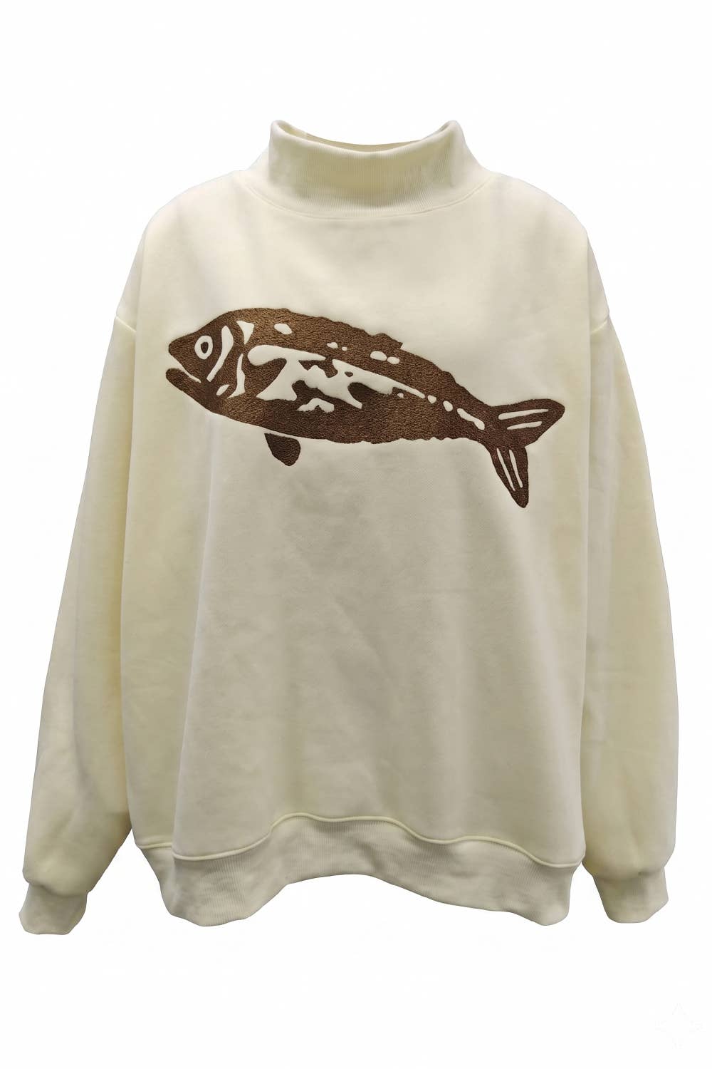 Fish-Embroidered Mock-Neck Sweatshirt