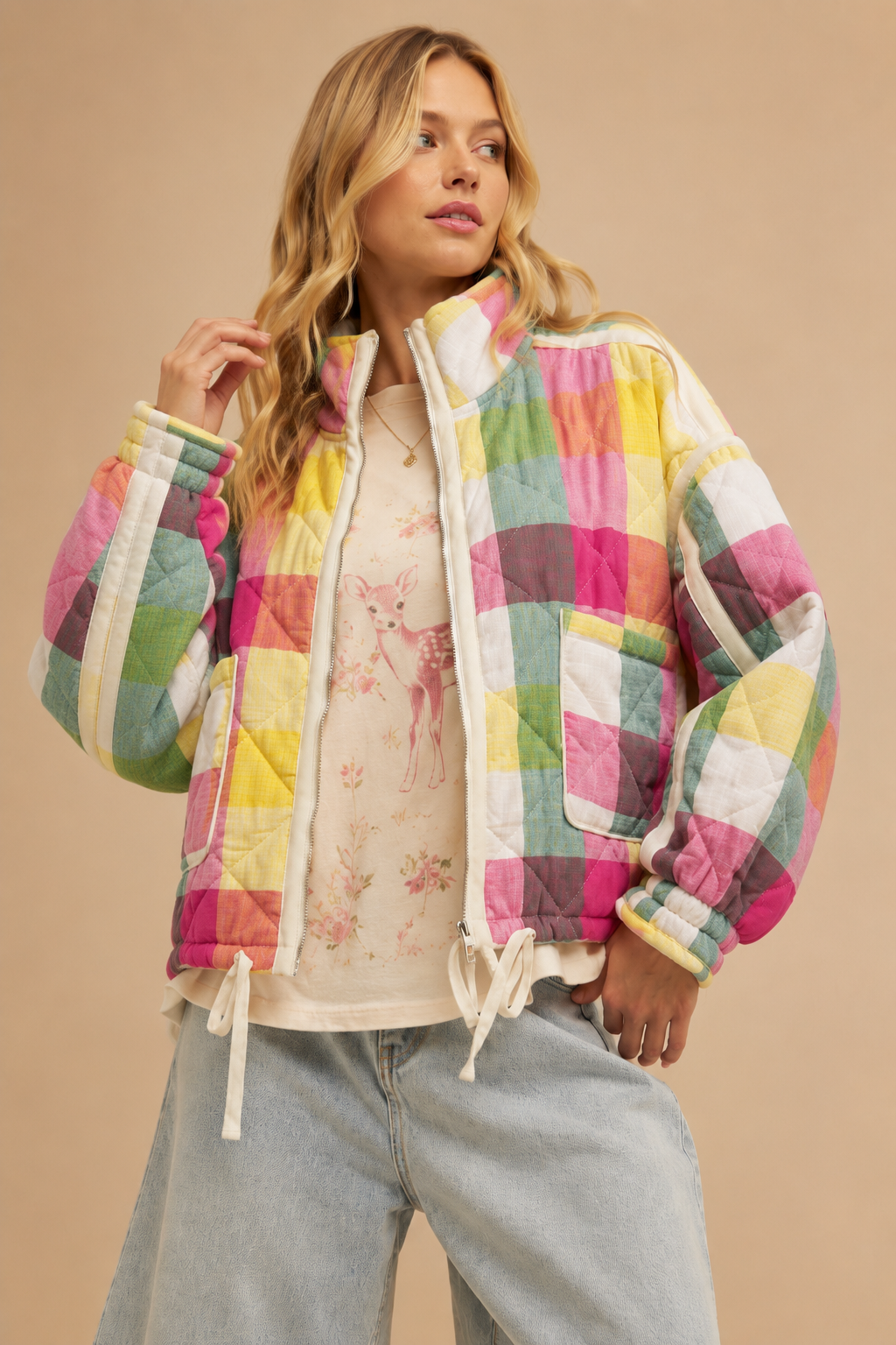 Rae Multi-color Plaid Padded Jacket