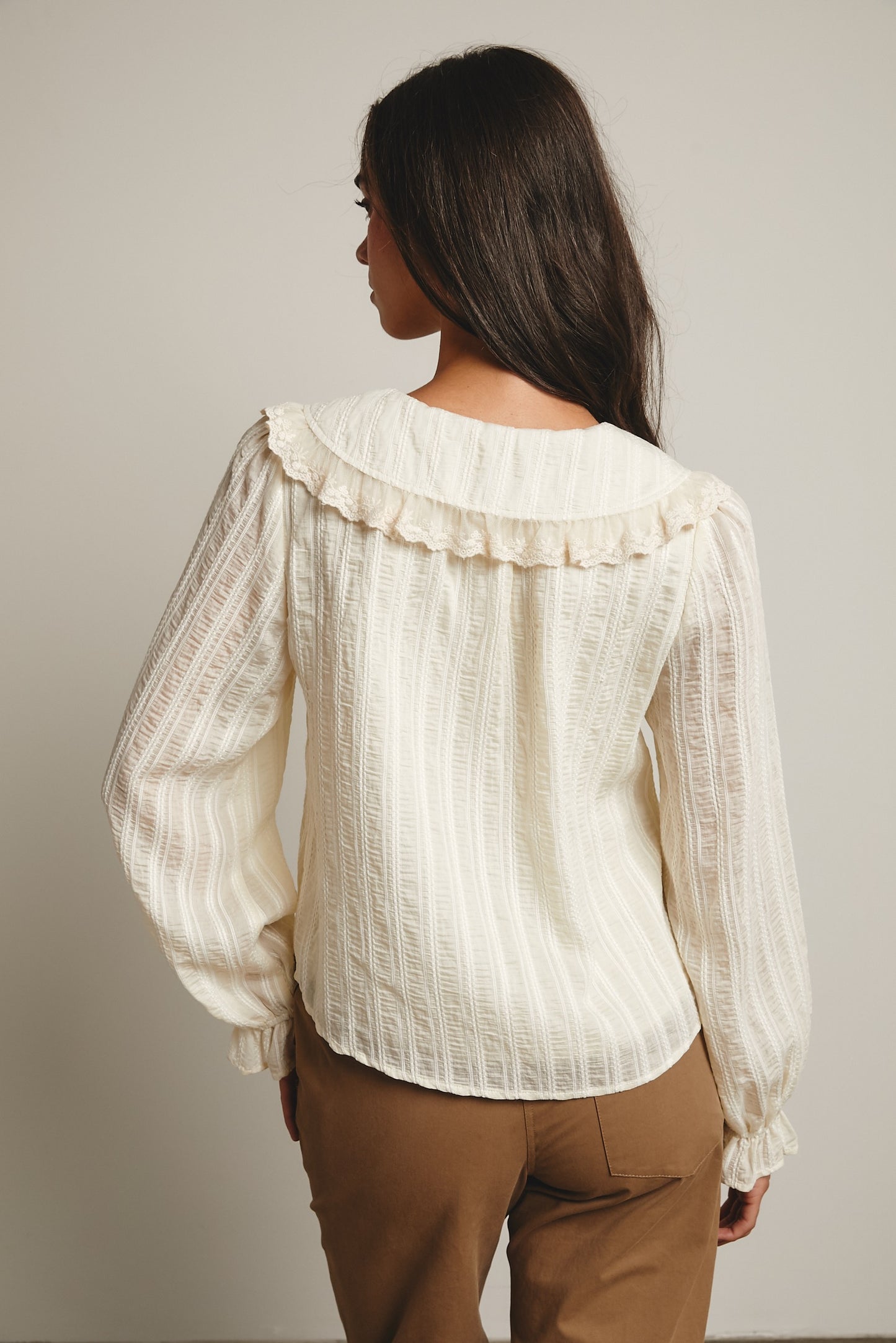 Embroidered Collar Textured Blouse