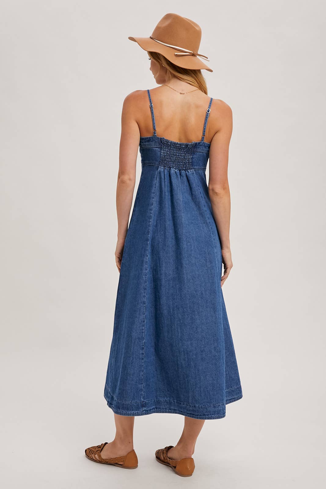 Daze Button Down Sleeveless Denim Midi Dress