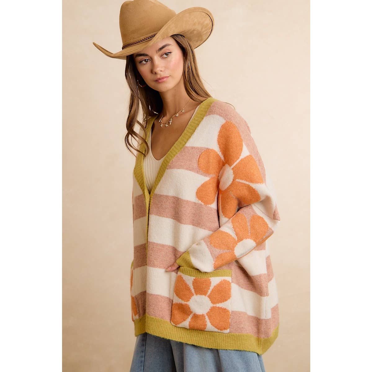 Stella Stripe Flower Oversized Cardigan