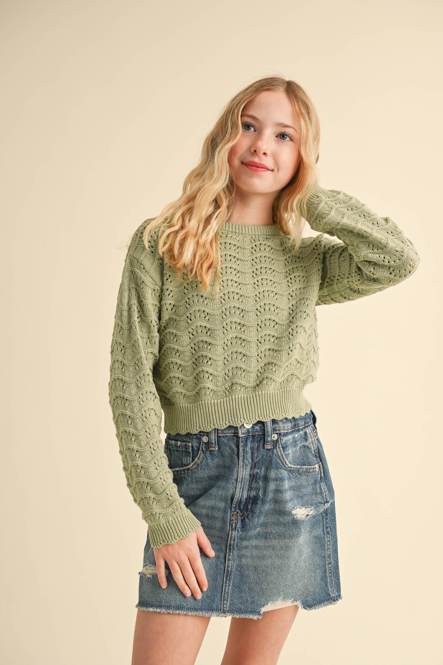 TWEEN CREW NECK SWEATER - Sage (7-14)