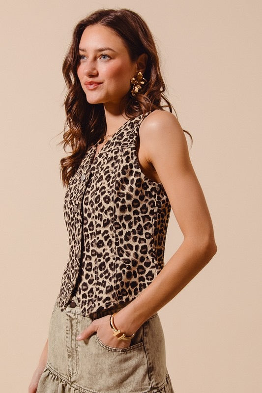 Vintage Leopard Twill Vest