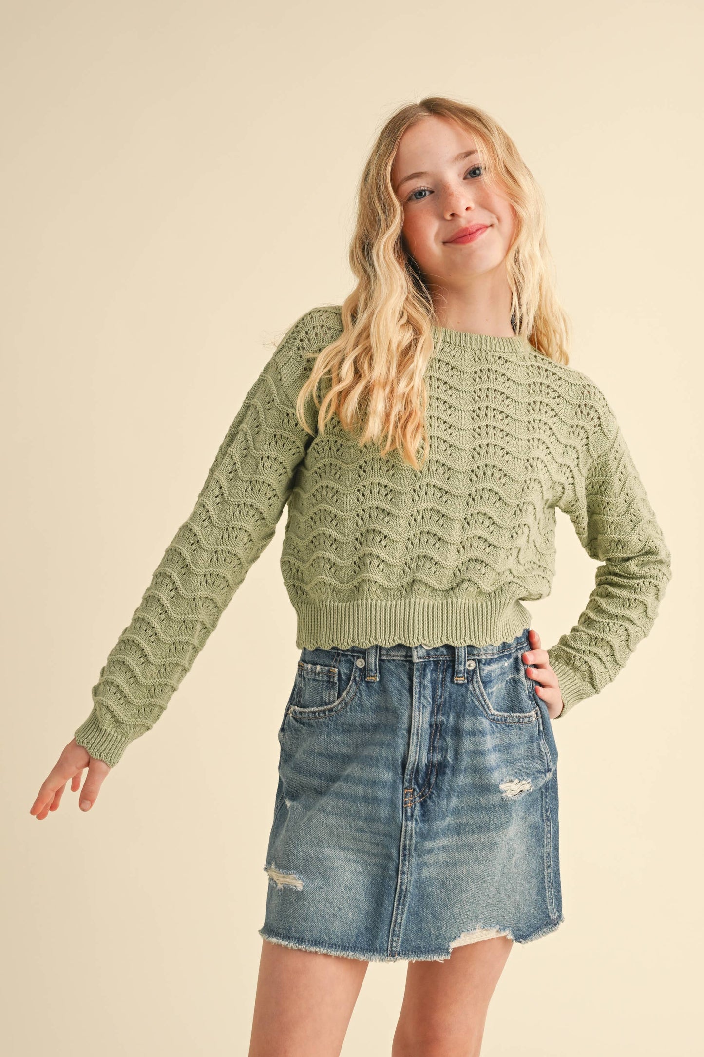 TWEEN CREW NECK SWEATER - Sage (7-14)