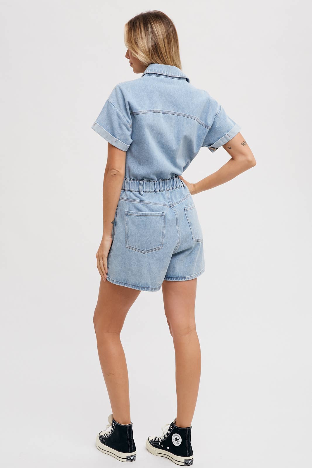 Honey Denim Button Down Shirt Romper