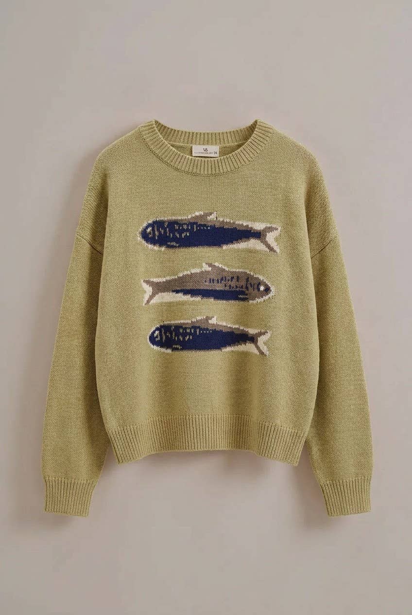 Fish Oversized Drop-Shoulder Knit Sweater