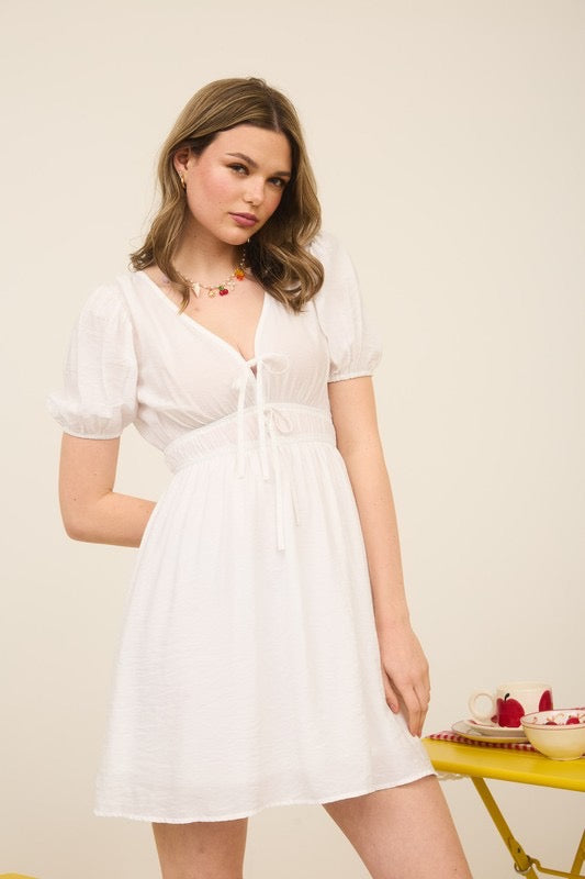 Tie Puff Sleeve Mini Dress