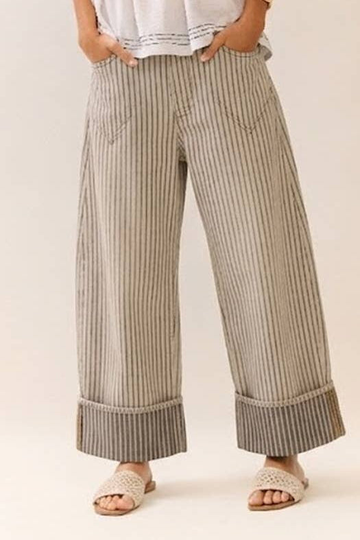 Oliva Striped Barrel Carpenter Culottes Pants