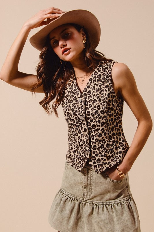 Vintage Leopard Twill Vest
