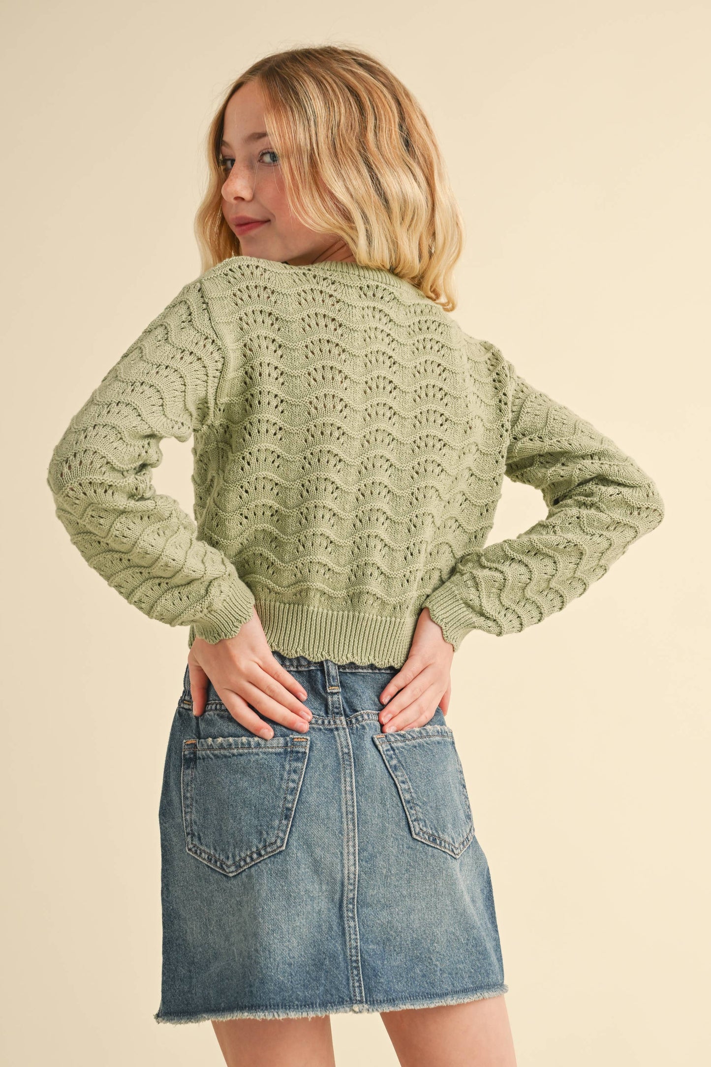 TWEEN CREW NECK SWEATER - Sage (7-14)