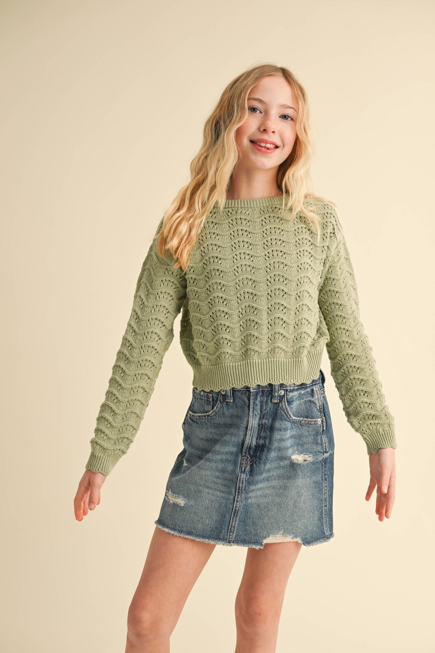 TWEEN CREW NECK SWEATER - Sage (7-14)