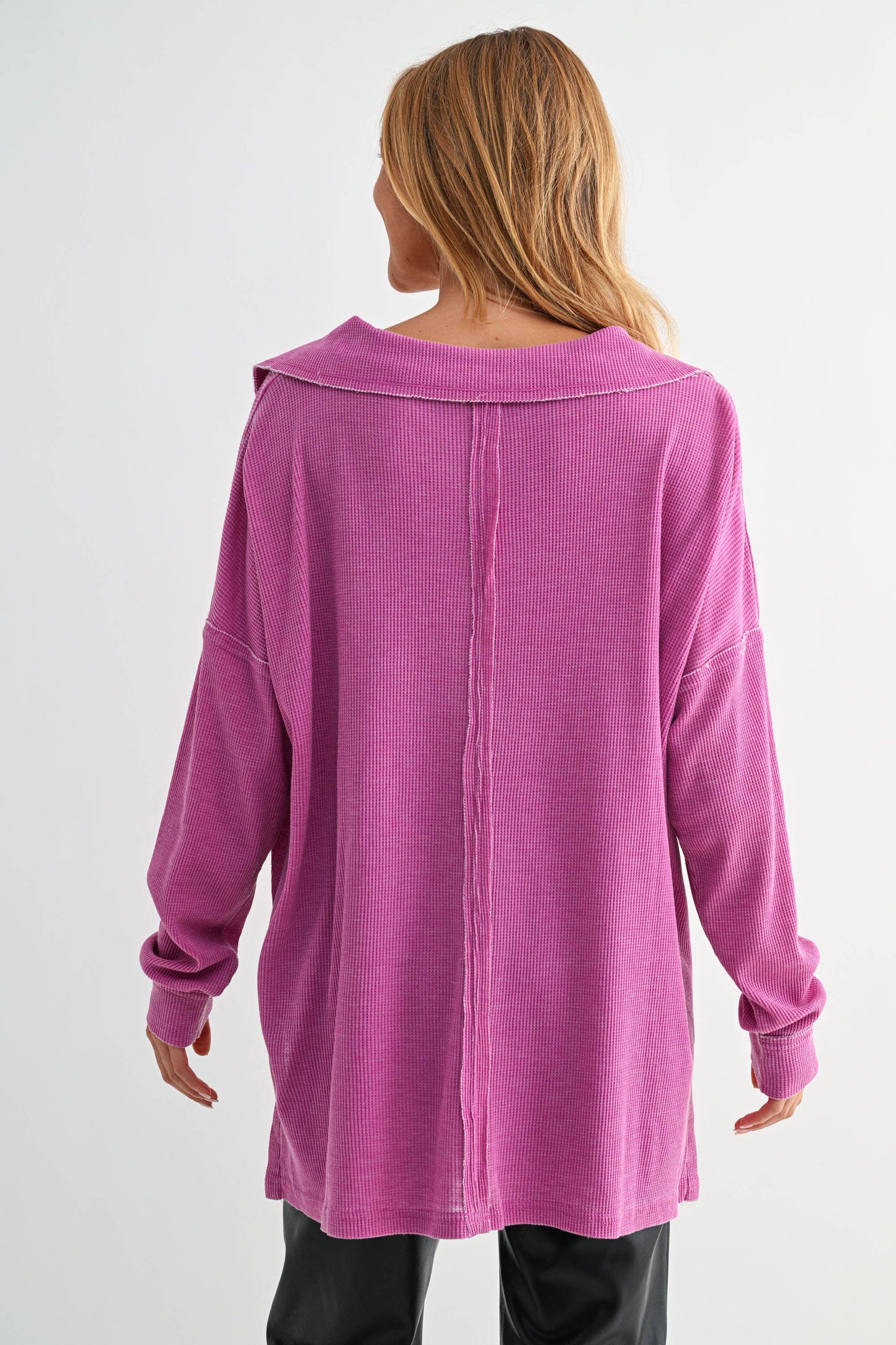 Whitney Waffle Knit Collared Long Sleeve