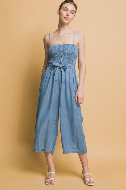 Smocked Wide Leg Jumpsuit