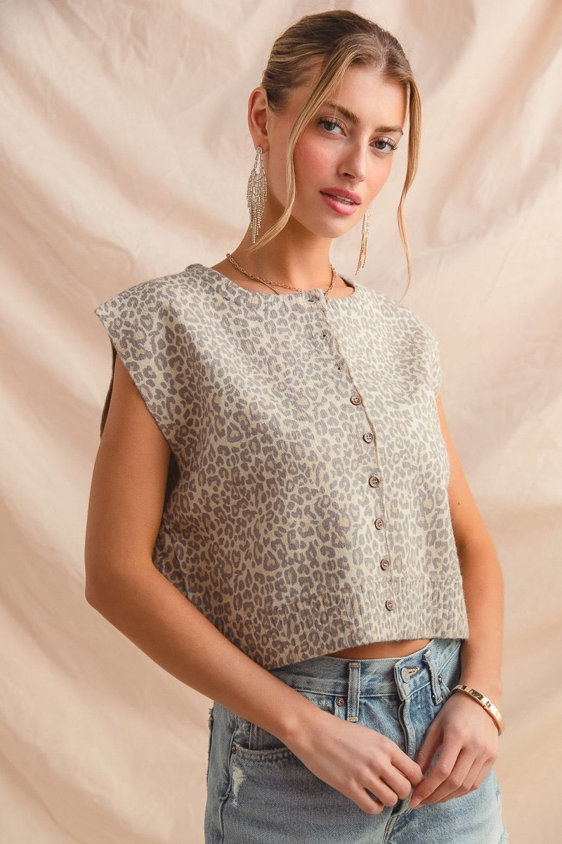 Simone Leopard Knit Vest