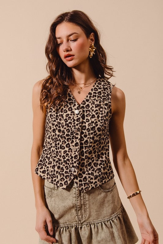 Vintage Leopard Twill Vest