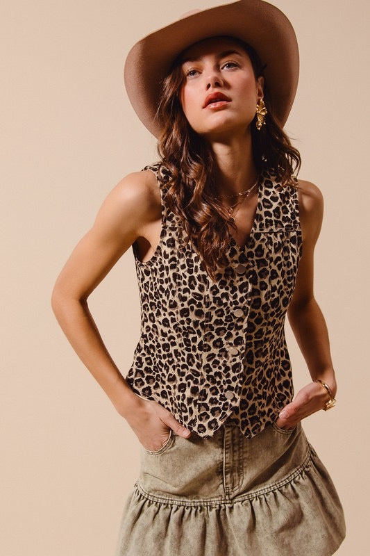 Vintage Leopard Twill Vest
