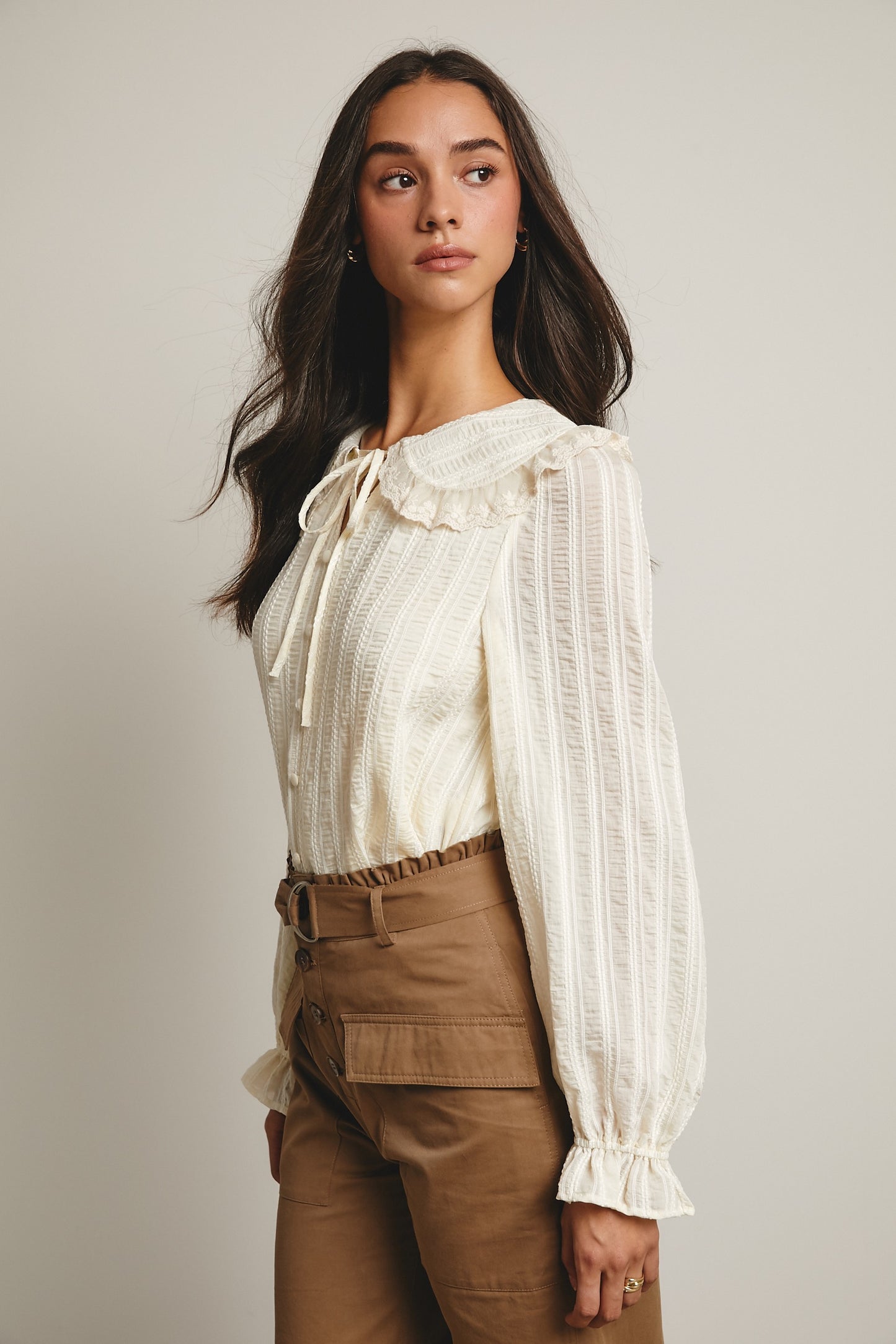 Embroidered Collar Textured Blouse