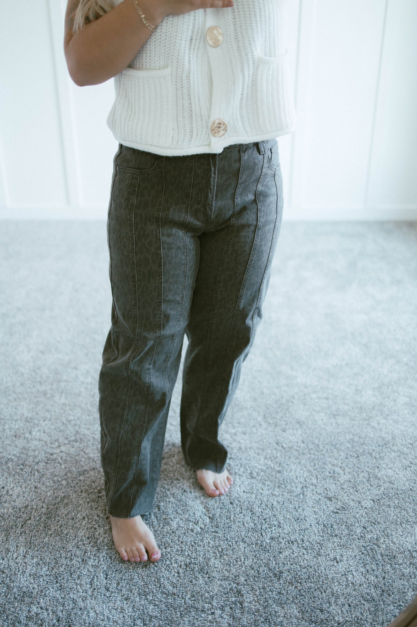 Sammie Cheetah Seamed Barrel Jeans