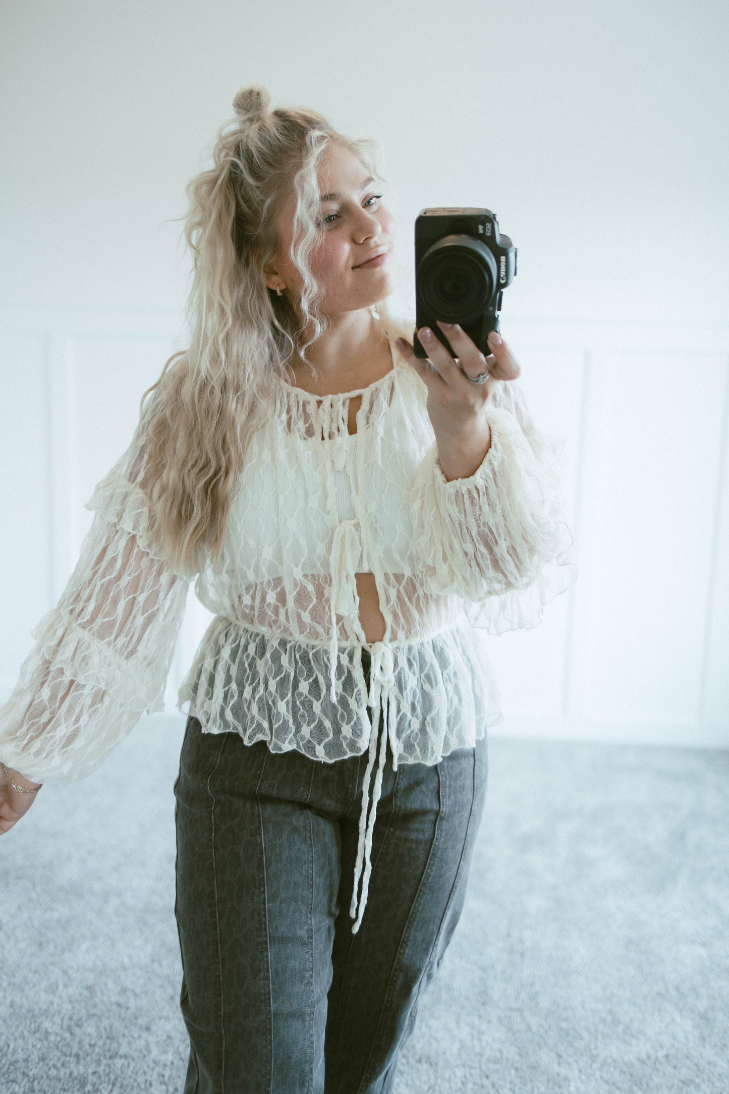 Lace Tie Front Blouse