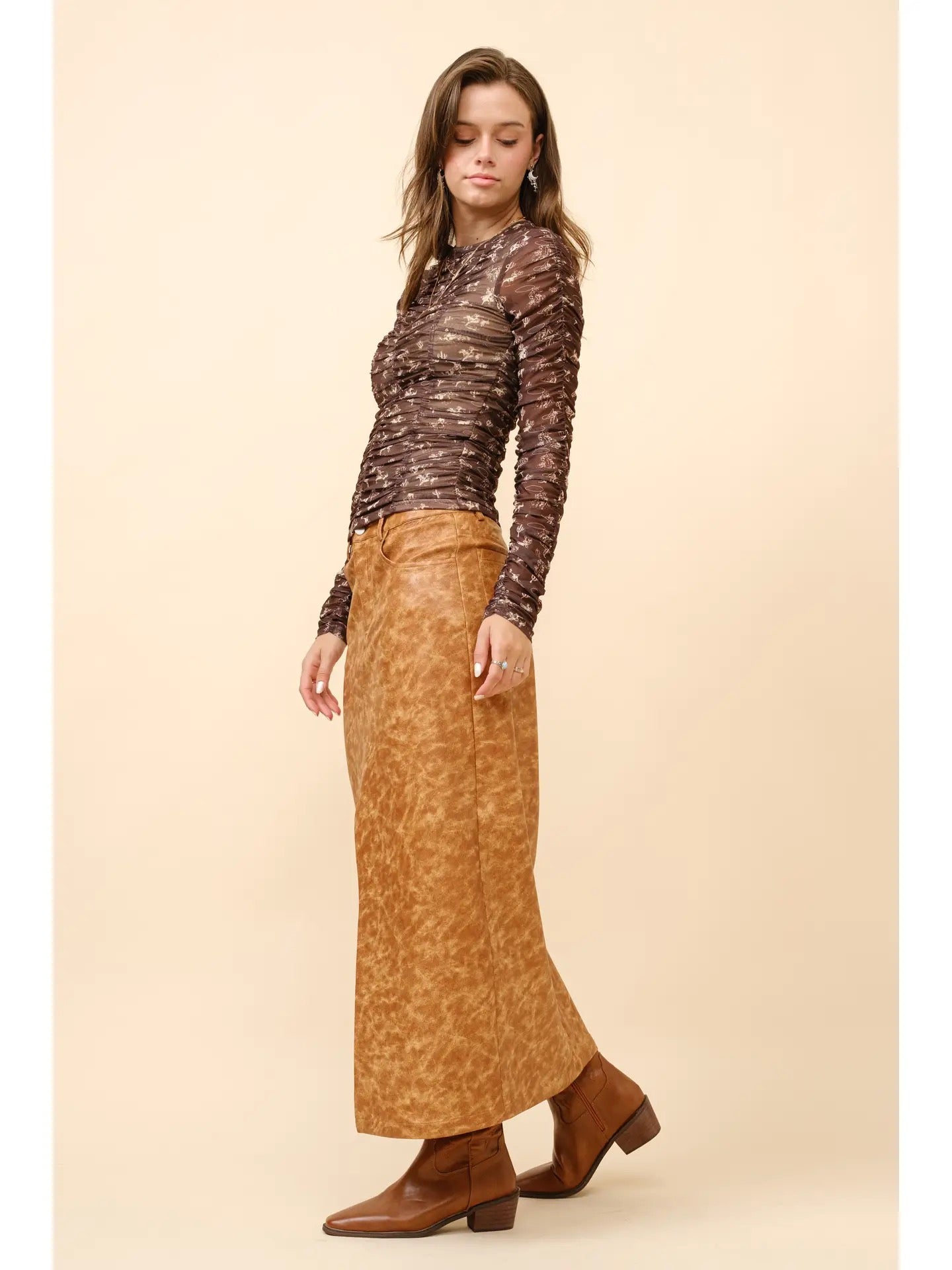 Annabell Western Print Mesh Top