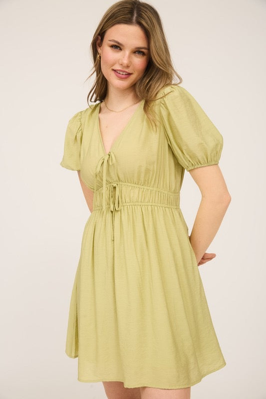 Tie Puff Sleeve Mini Dress