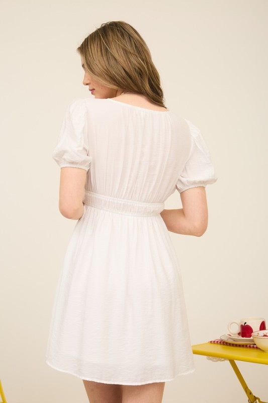 Tie Puff Sleeve Mini Dress