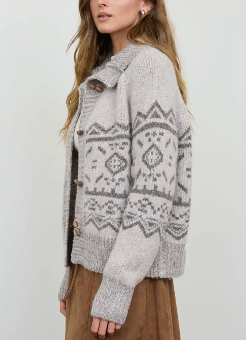 Shawna Mock Neck Fair Isle Knit Cardigan