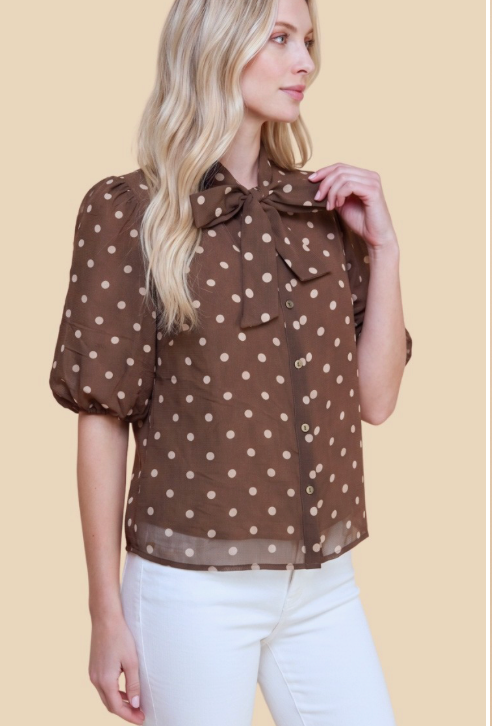 Joan Bow Tie Polka Dot Shirt (Small - Plus)
