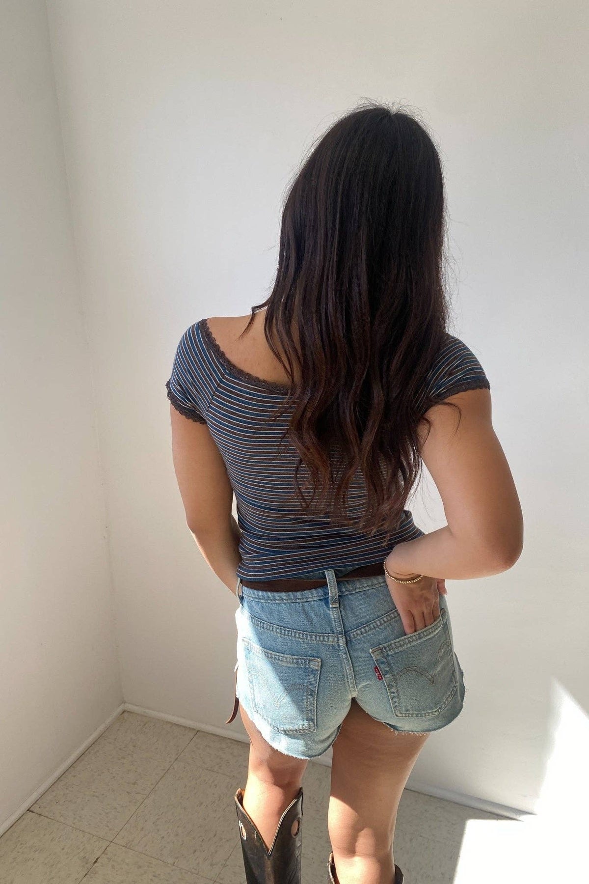 Lola Lace Trim Striped Off The Shoulder Top