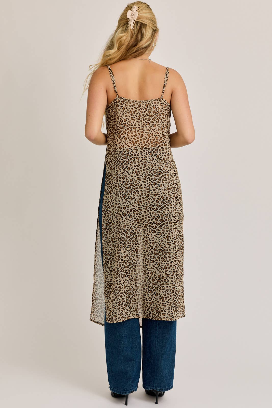 Cheetah Cowl Neck, Maxi Cami Top