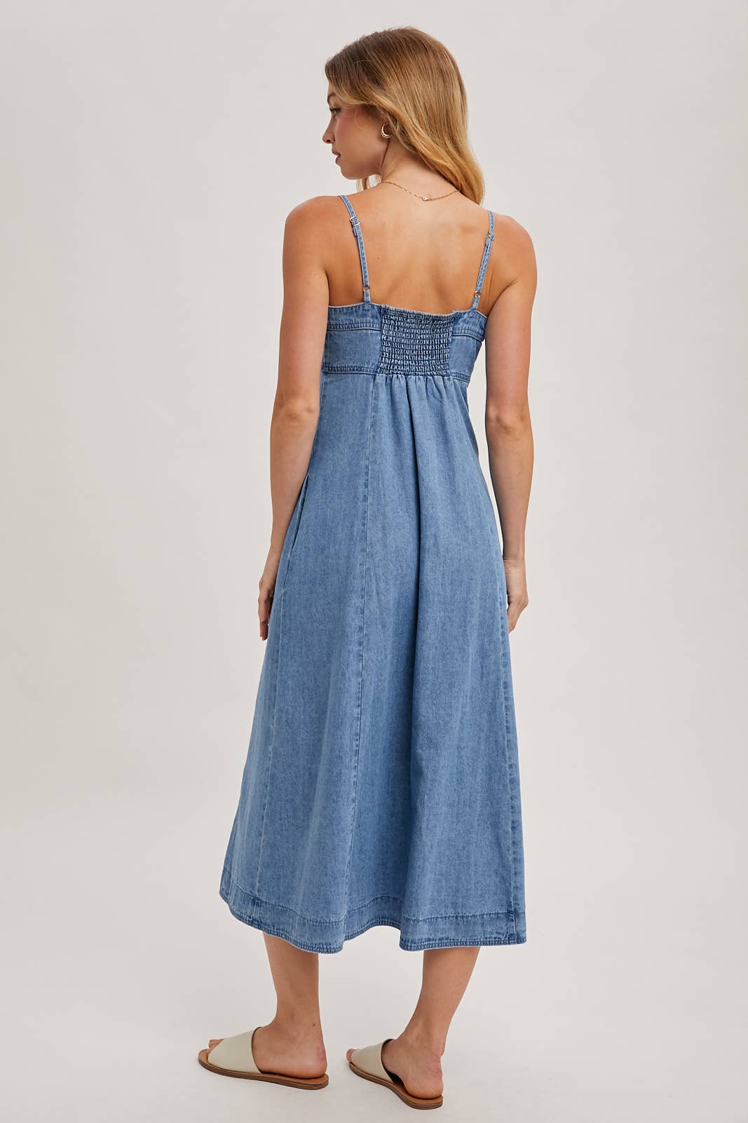 Daze Button Down Sleeveless Denim Midi Dress