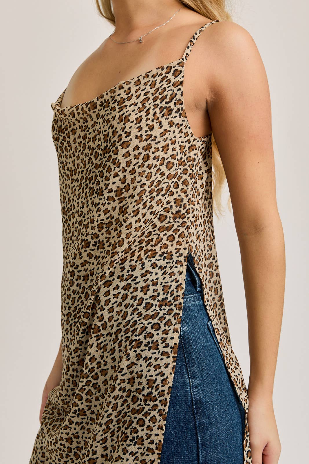 Cheetah Cowl Neck, Maxi Cami Top