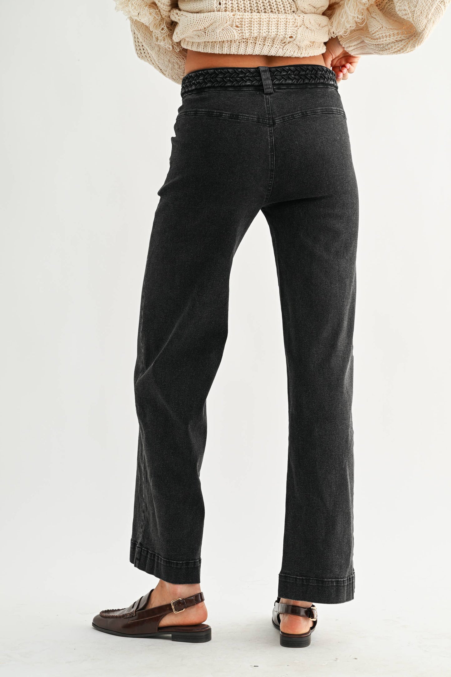 BRAIDED WAIST STRAIGHT LEG DENIM