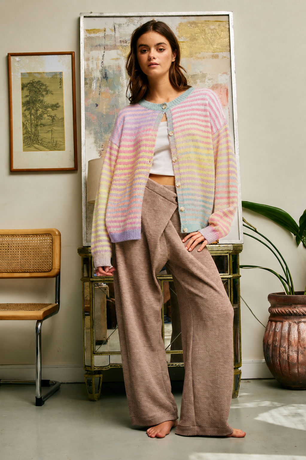Space-Dye Striped Button-Down Cardigan