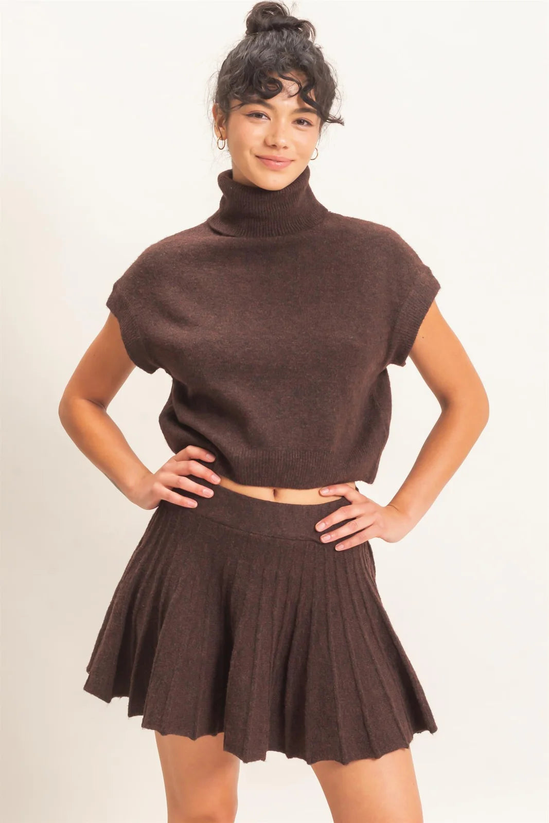 Esther Turtleneck Crop Top And Pleated Skirt Set