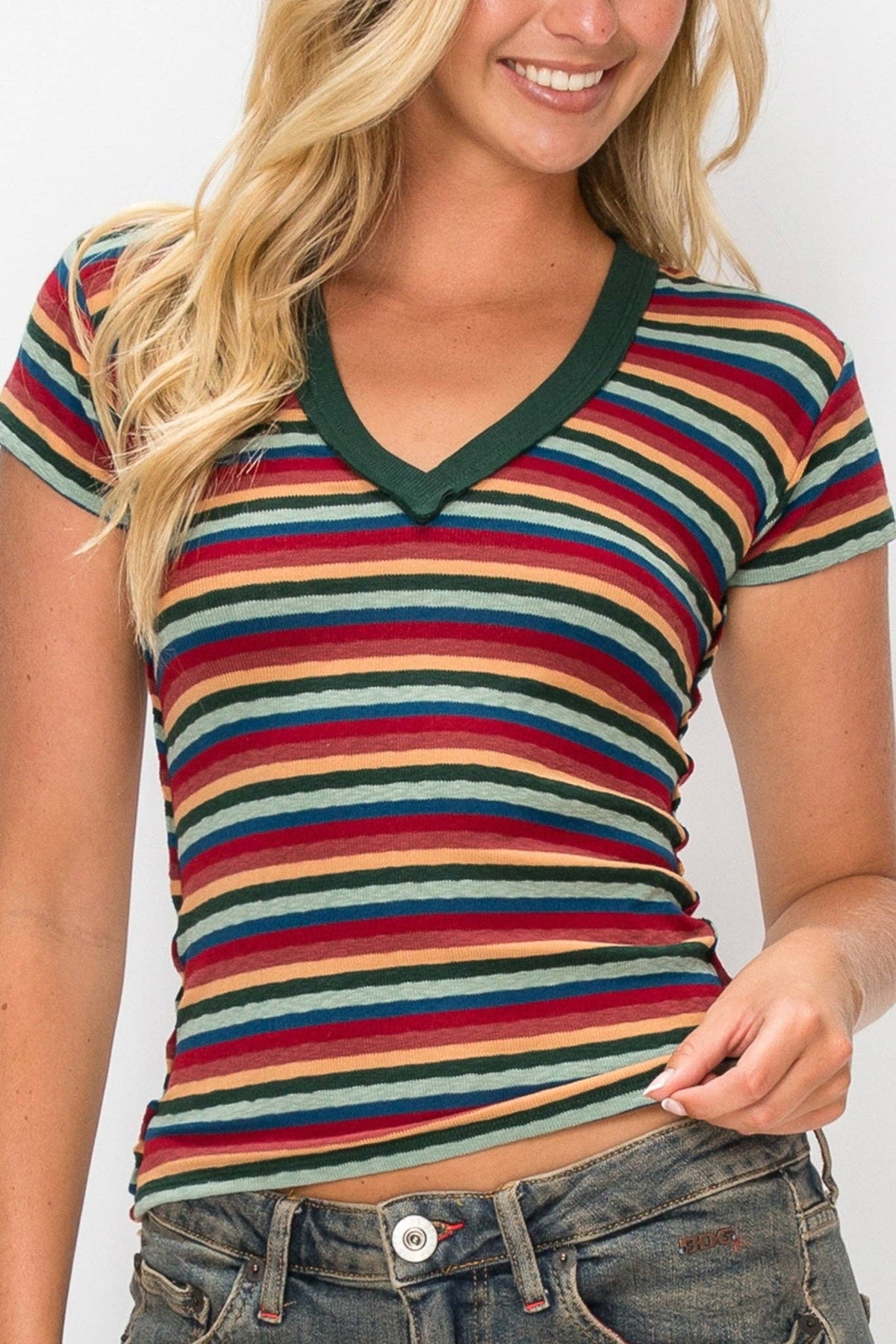 Tabby Striped V-Neck Tee