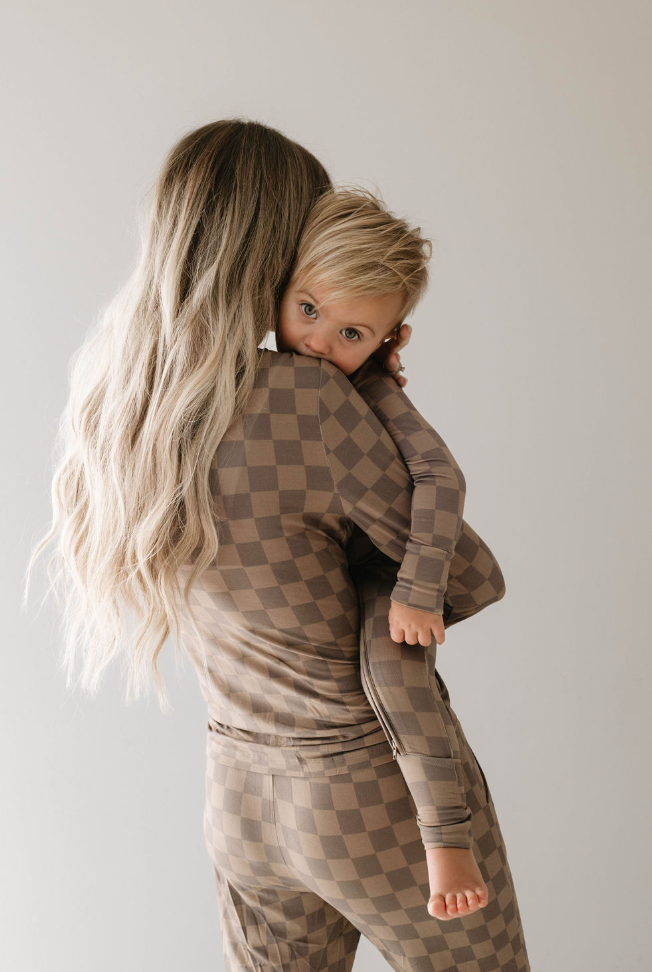 Bamboo Two Piece Pajama | Faded Brown Checkerboard