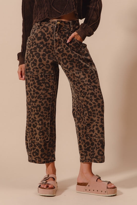 Leopard Twill Barrel Pants