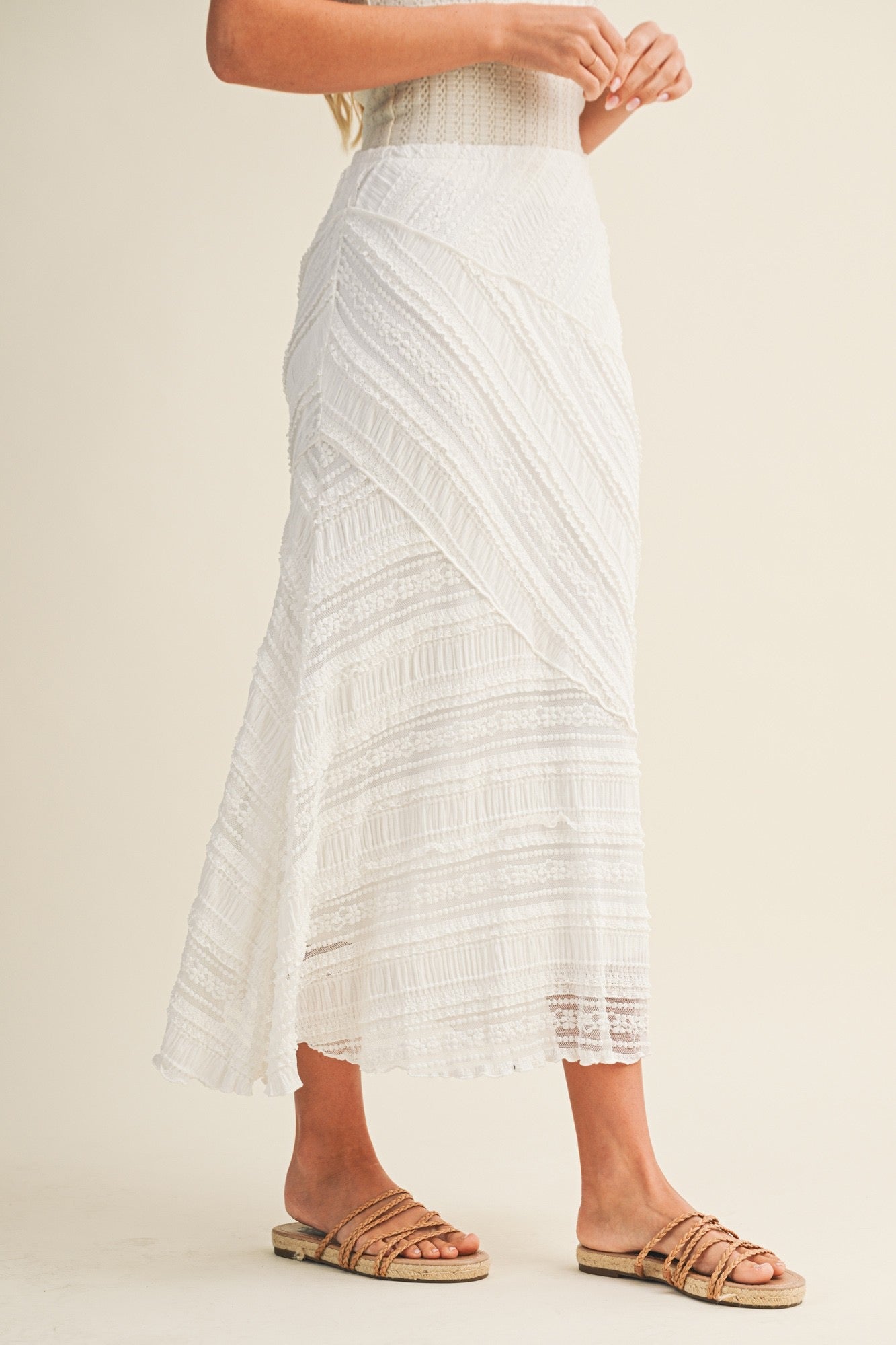 Hayes Diagonal Lace Midi Skirt