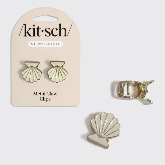 Metal Clam Shell Hair Clip 2pc Set - Gold & Pearlized Cream