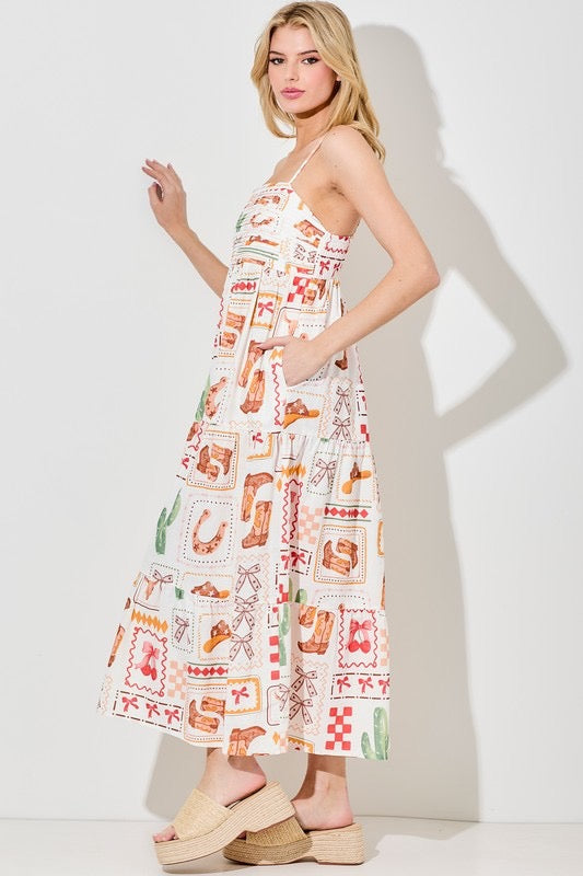 Western Print Maxi Dress