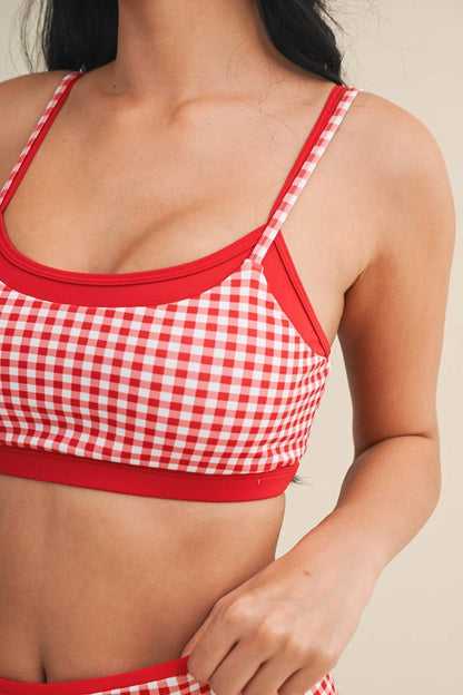 Gingham Print Double Layered Sports Bra
