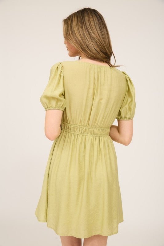 Tie Puff Sleeve Mini Dress