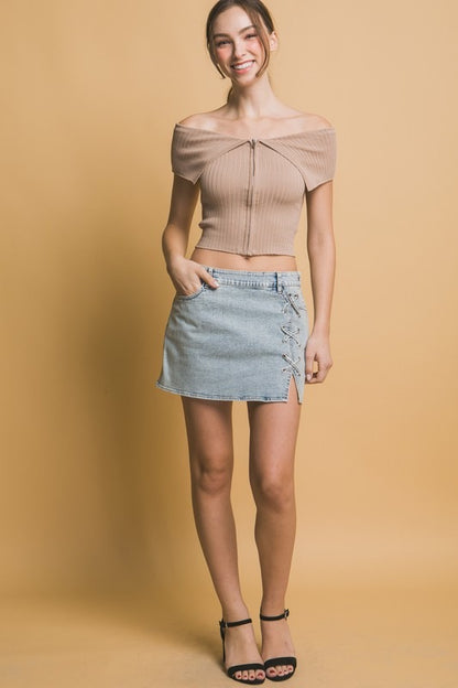 Denim Lace Up Skirt