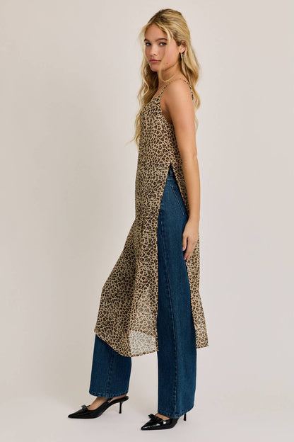 Cheetah Cowl Neck, Maxi Cami Top