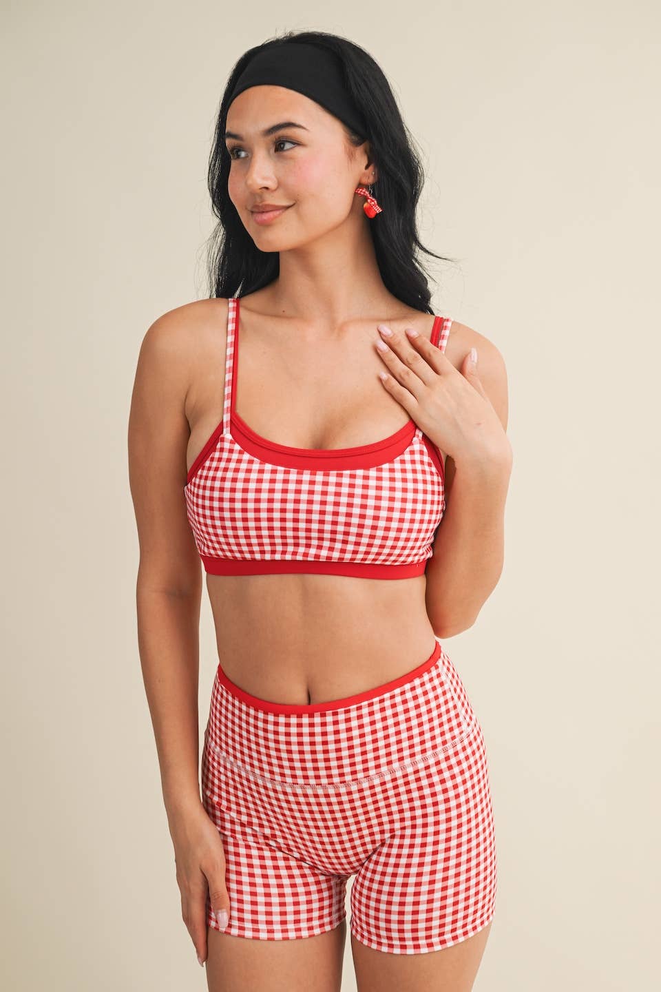 Gingham Print Double Layered Sports Bra