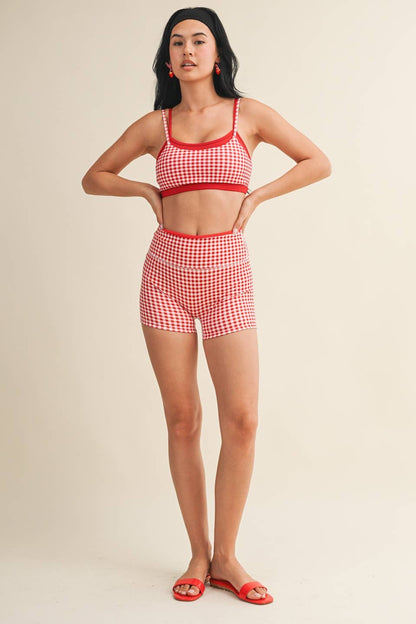 Gingham Print Double Layered Sports Bra