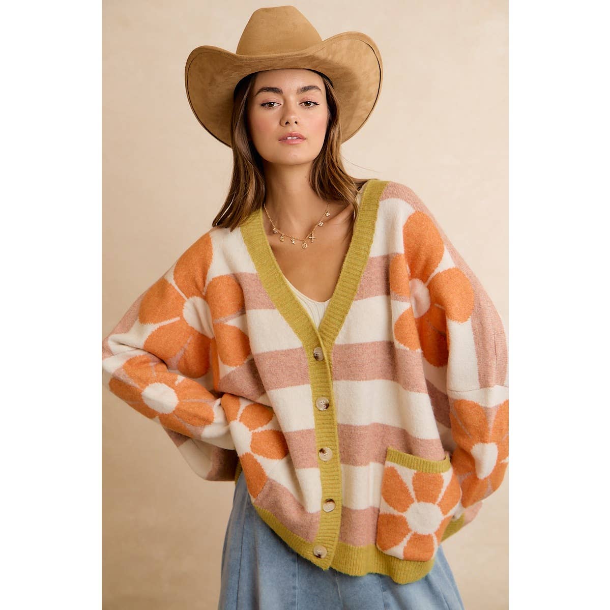 Stella Stripe Flower Oversized Cardigan